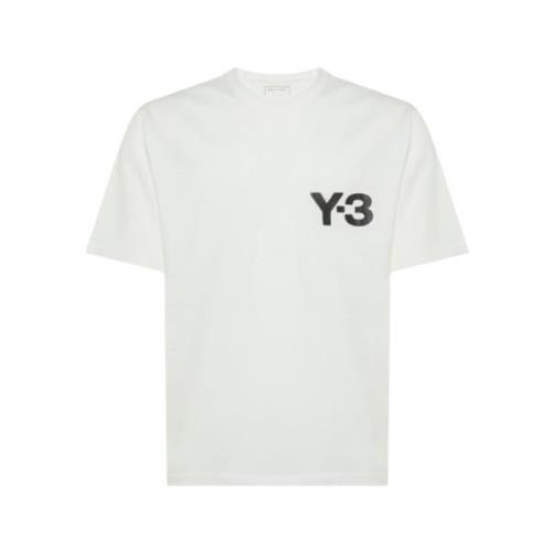 Y-3 Bomull Scoop Neck T-Shirt Logo Print White, Herr