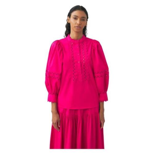 Antik Batik Bomull poplin öppen arbetsblus Pink, Dam