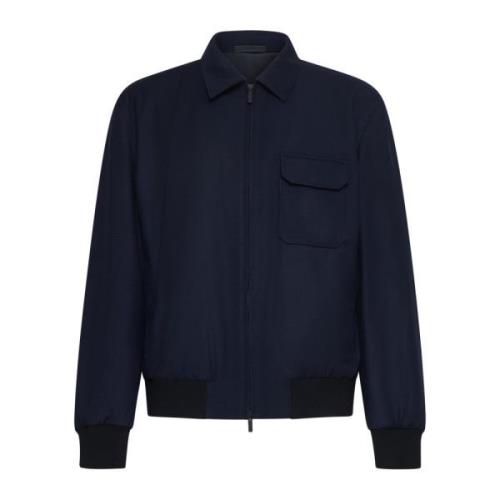 Giorgio Armani Blå Ull Blouson Jacka Blue, Herr