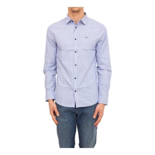 Armani Exchange Blå Casual-Elegant Skjorta med Mikro Polka Dots Blue, ...