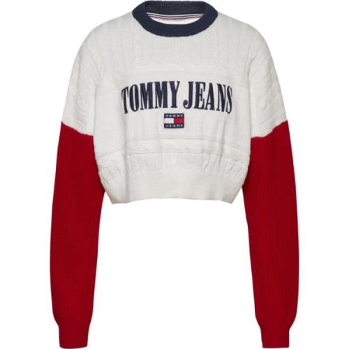 Tommy Jeans Färgblock Stickad Crop Tröja White, Dam