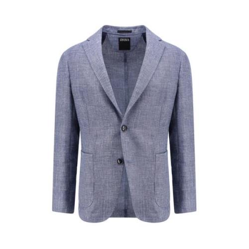 Ermenegildo Zegna Blå Linne Bomull Blazer Klassisk Stil Blue, Herr