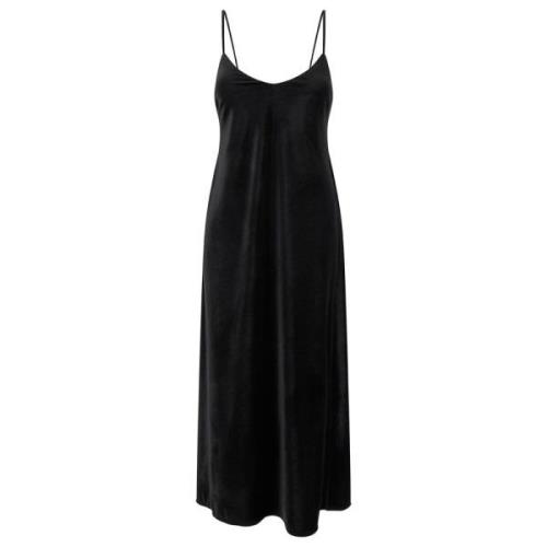 Plain Units Satin Slip Klänning Svart V-Ringning Black, Dam