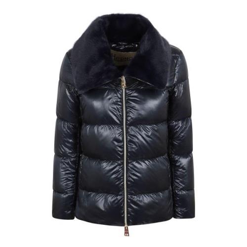 Herno Ultralight Faux Fur Bomber Jacket Blue, Dam