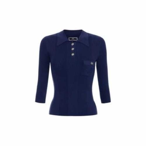 Elisabetta Franchi Navy Polo Skjorta 3/4 Ärm Metallknappar Blue, Dam