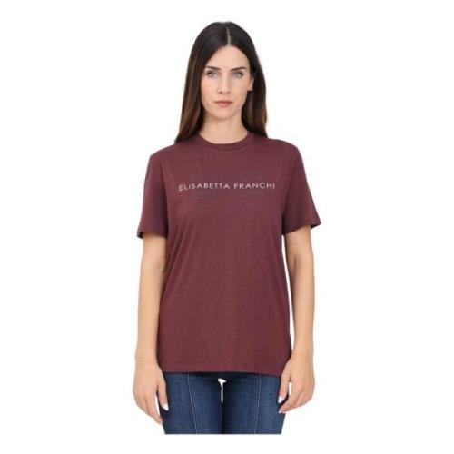 Elisabetta Franchi Burgundy Logo Print Short Sleeve T-shirt Red, Dam