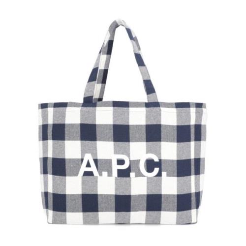 A.p.c. Blå Rutigt Mönster Bomull Shoppingväska Blue, Dam