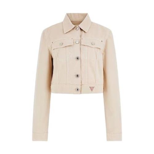 Guess Pärla Ostron Crop Jacka Olivia Stil Beige, Dam