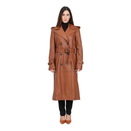 Max Mara Läder Trenchcoat Magiaro Brun Brown, Dam