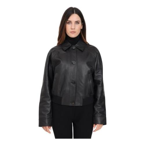 Max Mara Svart läder Muscari jacka Black, Dam