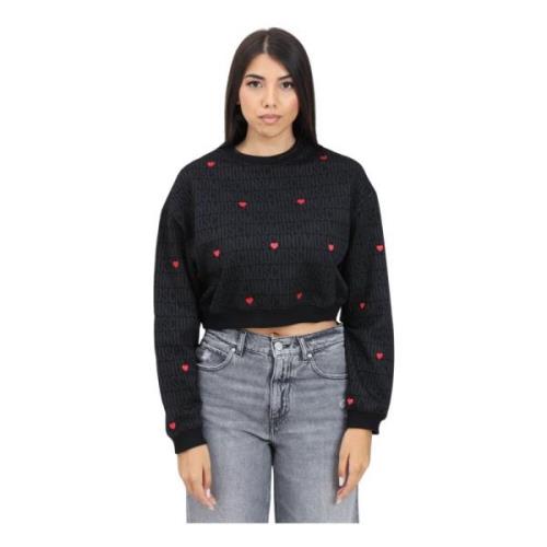 Moschino Svart Crewneck Sweatshirt med Hjärtbroderi Black, Dam