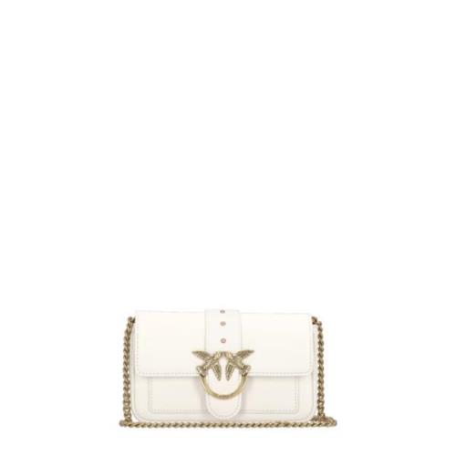 Pinko Ivory Läder Axelväska med Kedja Beige, Dam