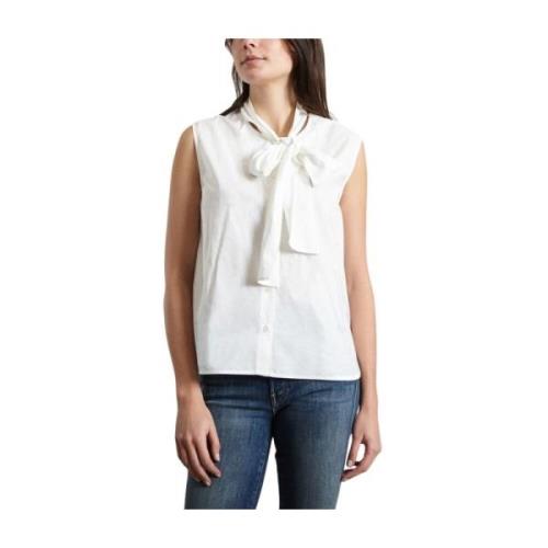 Bellerose Vit Poplin Bomull Båge Krage Blus White, Dam