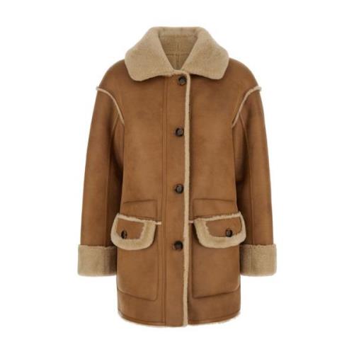 Urbancode Beige Merino Look Suedette Coat Brown, Dam