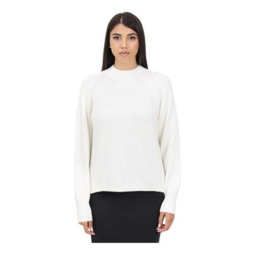 Calvin Klein Jeans Vit Crewneck Tröja Ribbstickad White, Dam