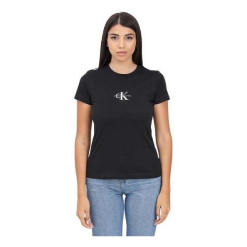 Calvin Klein Jeans Svart Logobroderad T-shirt Black, Dam