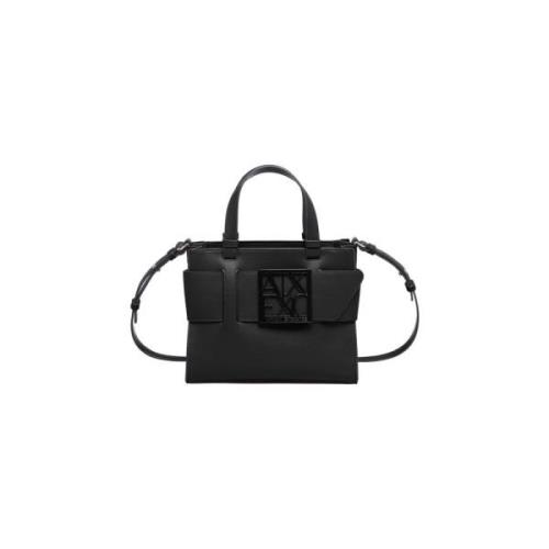 Armani Exchange Svart Toteväska med Metalllogo Black, Dam