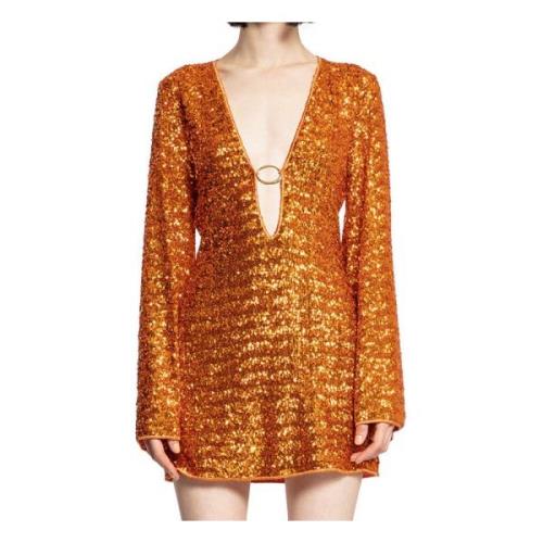 Oseree Paljetter V-Hals Kaftan Orange, Dam