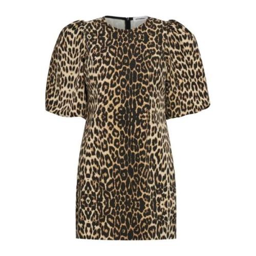 Co'Couture Denim Leopard Print Puff Sleeve Dress Beige, Dam