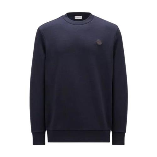 Moncler Logo Patch Crew Neck Sweatshirt Blue, Herr