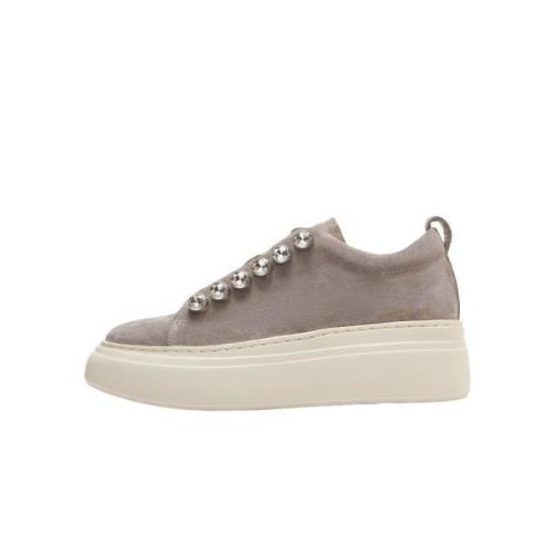 Emanuelle Vee Strass Lace-Up Suede Sneakers Beige, Dam