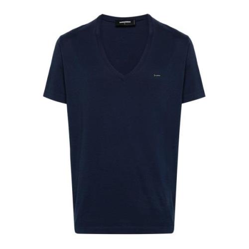 Dsquared2 Blå Logo V-ringad T-shirt Blue, Herr