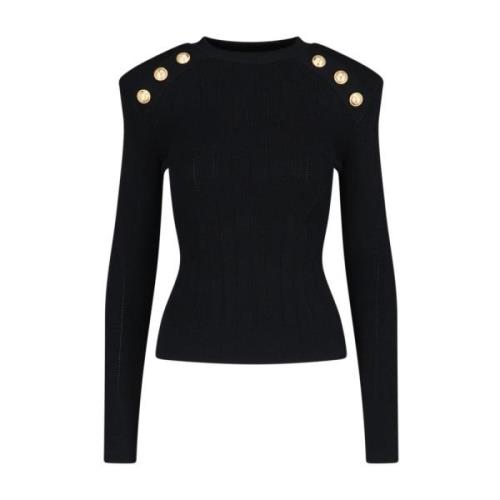 Balmain Svart Topp med Guld Knappar Black, Dam