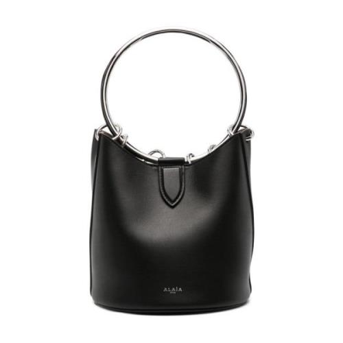 Alaïa Svart Läder Bucket Väska Ringdetaljer Black, Dam