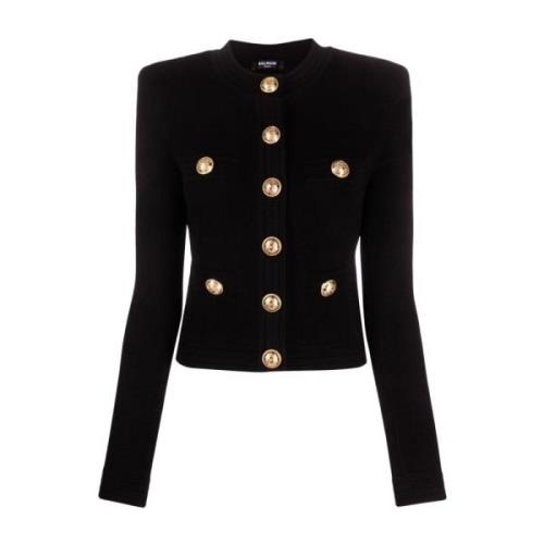 Balmain Svart Knäppt Crewneck Cardigan Tröja Black, Dam