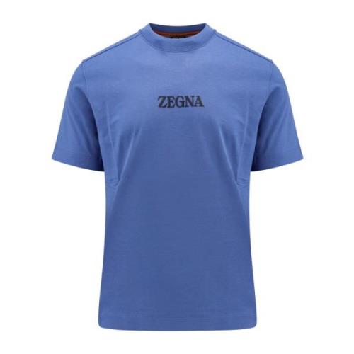 Ermenegildo Zegna Blå Bomull Crew-Neck T-shirt Blue, Herr