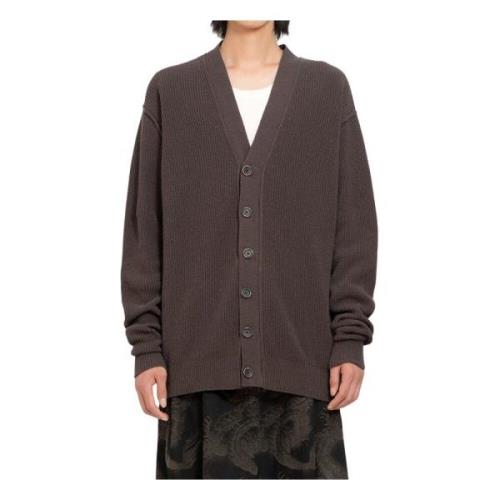 UMA Wang Silke Ribbstickad V-ringad Cardigan Brown, Herr