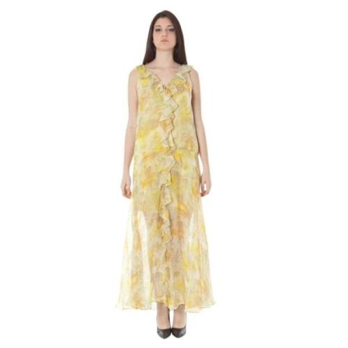 John Galliano V-ringad Lång Gul Polyester Klänning Yellow, Dam