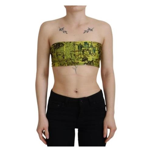 John Galliano Gul Grafisk Cropped Top Multicolor, Dam