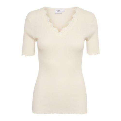 Saint Tropez Feminin Mayasz T-Shirt Top - Ice White, Dam