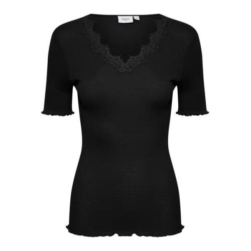 Saint Tropez Feminin Topp med Spets i Svart Black, Dam