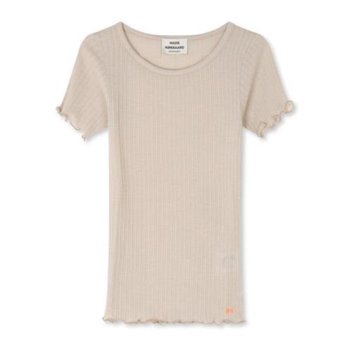 Mads Nørgaard Krøllede Kanter T-Shirt Oatmeal Melange Beige, Dam