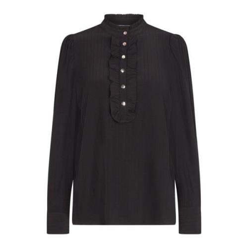 Freequent Feminin Svart Blus med Volangdetaljer Black, Dam