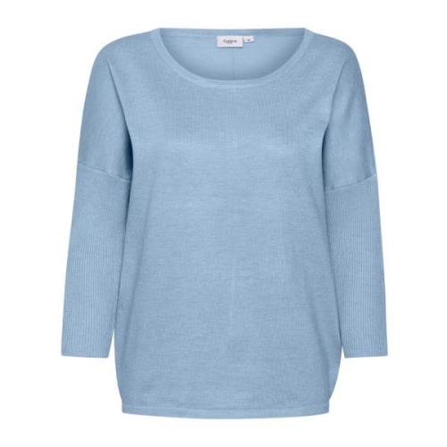 Saint Tropez Heather Melange Stickad Tröja med ¾ Ärmar Blue, Dam