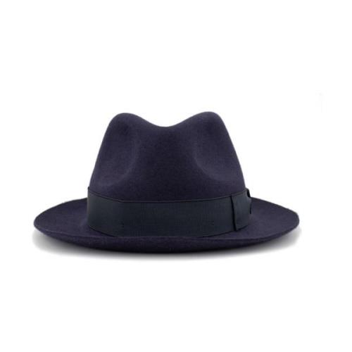 Borsalino Borstad Filt Fedora Hatt Blue, Herr