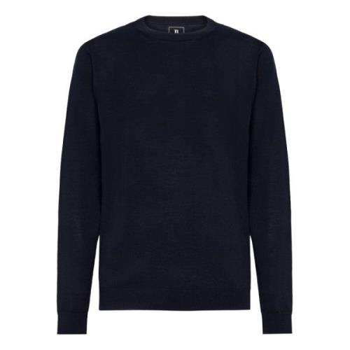 Boggi Milano Crew Neck Jumper i superfint merinoull Blue, Herr