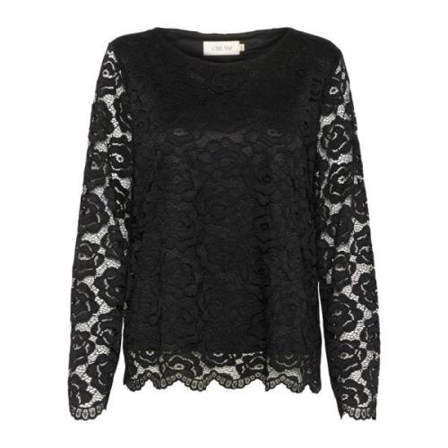 Cream Svart Spetsblus Elegant Kvalitet Black, Dam