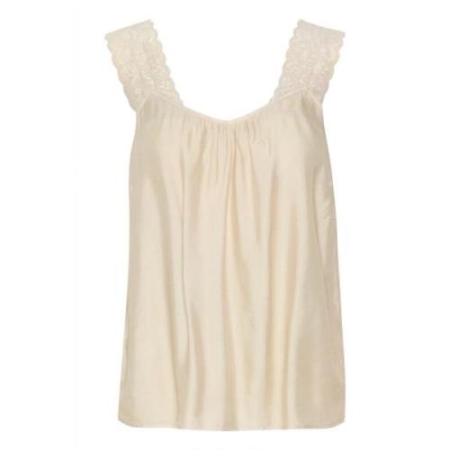 Cream Sleeveless Tops Beige, Dam