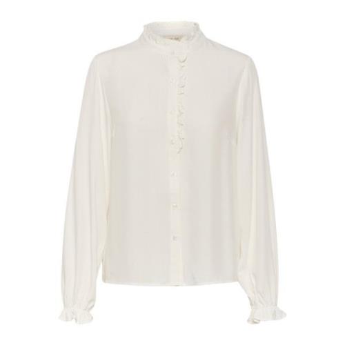 Cream Feminin Skjortblus med Puffärmar White, Dam