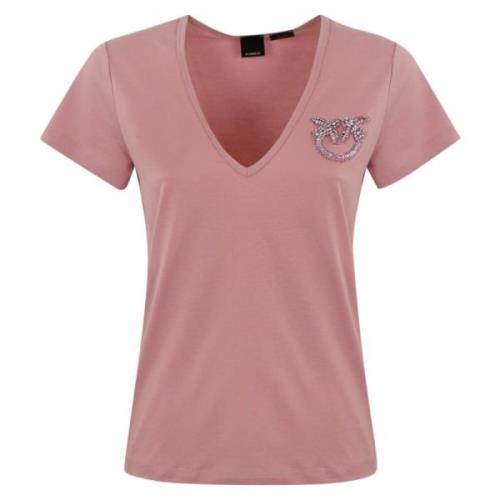 Pinko Smyckad Broderad Bomull T-shirt Pink, Dam