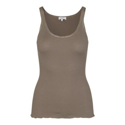 Rosemunde Feminin Top med Sidenkant Brown, Dam