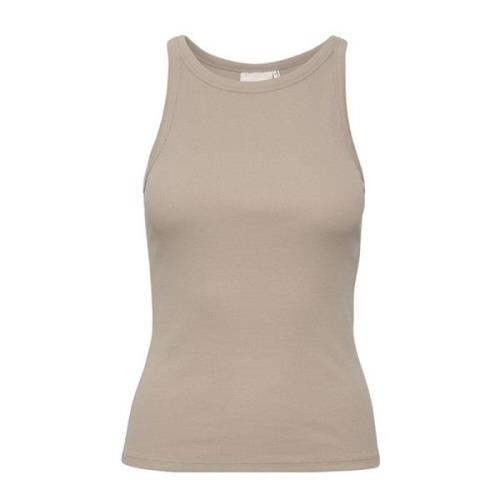 Gestuz Räfflad Slim Fit Top Beige, Dam