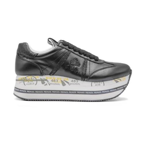 Premiata Svarta Läder Krokodil-Effekt Sneakers Black, Dam