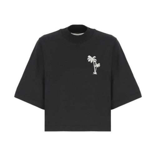 Palm Angels Svart Bomullst-shirt med Broderat Logotyp Black, Dam