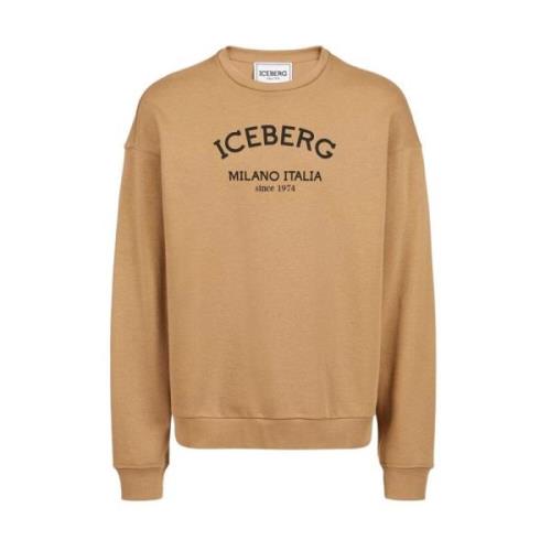 Iceberg Logo Crew-neck Sweatshirt Eco-Bomull Klassisk Brown, Herr