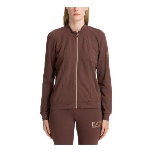 Emporio Armani EA7 Enfärgad Sweatshirt med Dragkedja och Logga Brown, ...